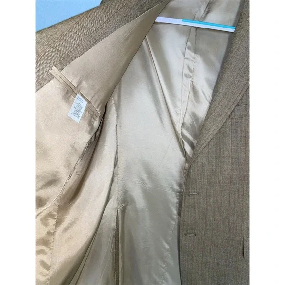 Lauren Ralph Lauren Tan Silk Wool Herringbone Mens Sports Coat Jacket Blazer 44L - Picture 13 of 14
